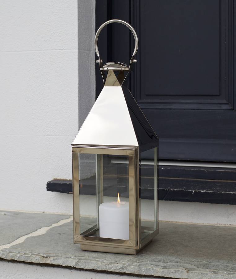 Tall Silver Candle Lantern By Za, Stainless Steel Outdoor Candle Lanterns