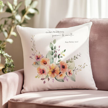 Personalised Watercolour Birth Month Flower Cushion, 5 of 10