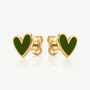 Gold Emerald Green Heart Stud Earrings, thumbnail 1 of 4