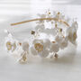 Eva White And Gold Flower Bridal Headband, thumbnail 5 of 5