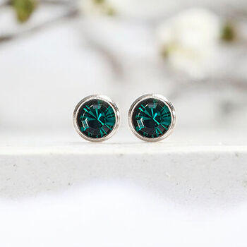 Sterling Silver May Emerald Birthstone Stud Earrings, 3 of 9