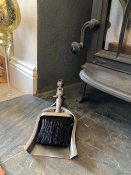 Pewter Hearth Tidy Set Ash Pan And Brush For Fireplace, 6 of 6