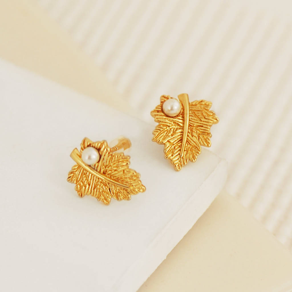 Gold Leaf Earrings With Pearl By The Carriage Trade Company ...