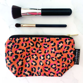 Coral Orange Leopard Print Washable Makeup Bag, 3 of 10