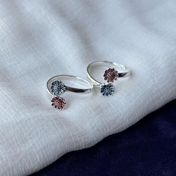 925 Silver Floral Red Blue Bohemian Beach Toe Ring, 4 of 7