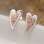 Sterling Silver Long Textured Heart Stud Earrings, thumbnail 2 of 7
