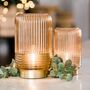 Cordless Tan Ribbed Glass Lamps, thumbnail 2 of 6