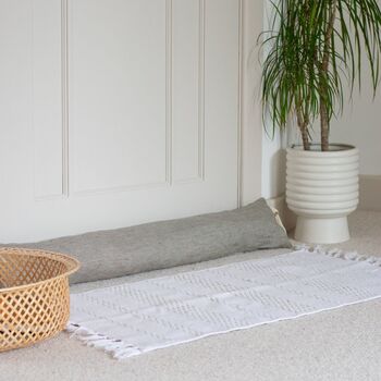Striped Linen Draught Excluder In Natural/Navy, 3 of 3