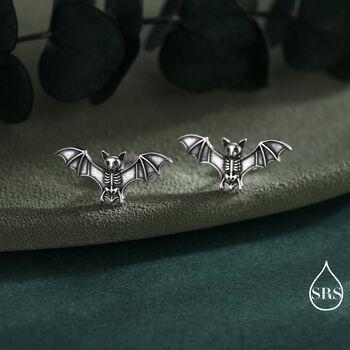 Bat Skeleton Stud Earrings In Sterling Silver, 4 of 11