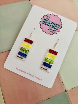 Paint Swatch Glitter Resin Earrings / Artist Statement Jewellery Colourful Palette Gift / Gift For Art Teachers Creative Classroom Jewellery, 6 of 6