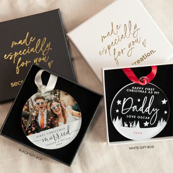 Personalised First Christmas As Fiancé Photo Bauble, 2 of 5