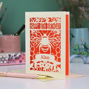 Personalised Papercut Bee Birthday Card, 5 of 5