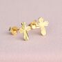 Gold Faceted Cross Stud Earrings, thumbnail 2 of 5