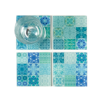 Turquoise Teal 'Mixed Tiles' Coaster Set, 7 of 11