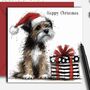 Border Terrier Dog Christmas Card. Christmas Gift Box, thumbnail 1 of 2