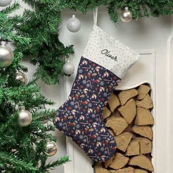 Personalised Cats Christmas Stocking In Navy, 4 of 7