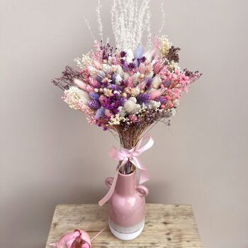 Pink And Purple Dried Flower Bouquet With Gypsophila, 2 of 5