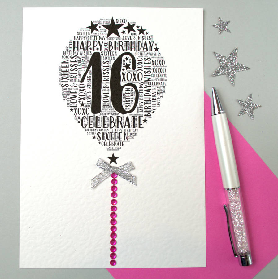 16th Happy Birthday Balloon Sparkle Card, 1 of 12