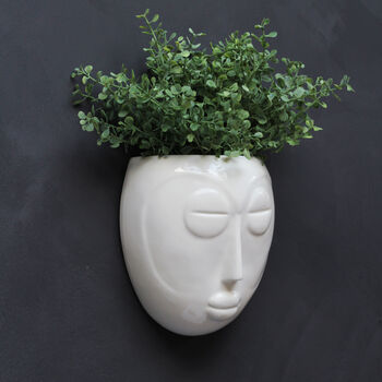 Glazed Ceramic Face Wall Planter, 2 of 2