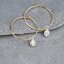 Silver And Gold Cowrie Shell Drop Hoop Earrings, thumbnail 3 of 8