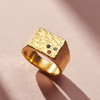 Chunky Textured Confetti Birthstone Signet Ring, 2 of 8