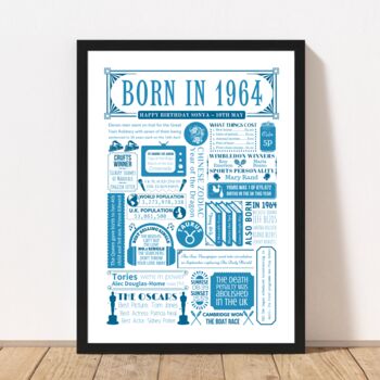Born In 1964 Personalised 60th Birthday Fact Poster, 2 of 8