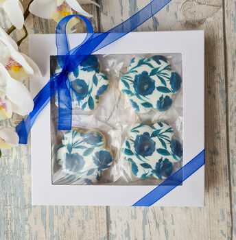 Blue Floral Biscuits Luxury Gift Box, Eight Pieces, 3 of 6