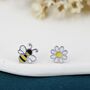 Mismatched Enamel Bee And Flower Stud Earrings, thumbnail 1 of 8
