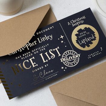 Personalised Nice List Lapland Scratch Reveal Ticket, 3 of 9