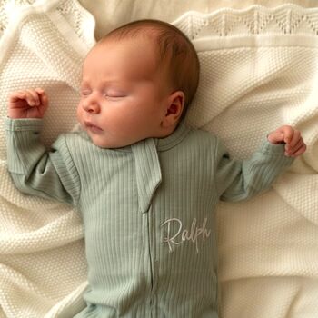 Personalised Baby Zip Sleepsuit, 5 of 9