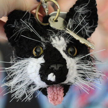 Personalised Crocheted Cat Head Bag Charm Keyring, 6 of 11