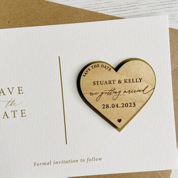 Classic Gold Script Save The Date Magnet With Card, 2 of 5