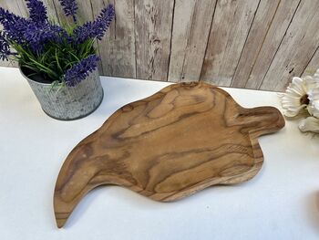 38cm Hand Carved Teak Root Leaf Bowl Wood Serving Dish, 5 of 12