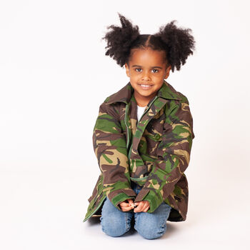 Gold Sparkly Owl Personalised Kids Camo Jacket, 2 of 8
