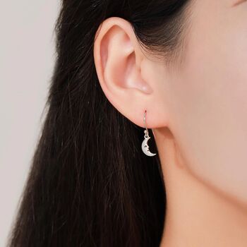Extra Tiny Kawaii Star And Moon Dangle Drop Hook Earrings In Sterling Silver, 9 of 12