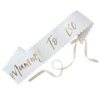 White And Gold Foiled Baby Shower Mother To Be Sash, 2 of 3