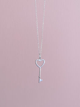 Sterling Silver Heart Key Pendant Necklace, 4 of 5