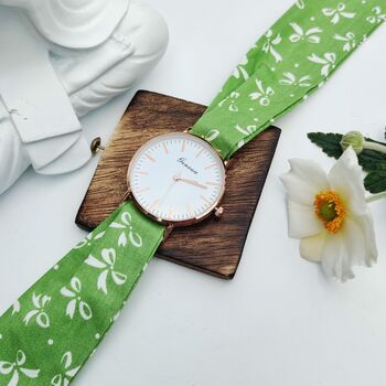 Green Floral Changeable Women Cotton Strap Wrist Watch, 4 of 4