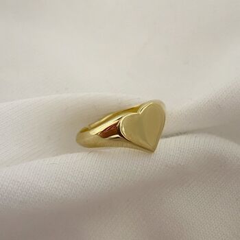 Heart Love Signet Ring In Sterling Silver, Gold Plated, 2 of 9