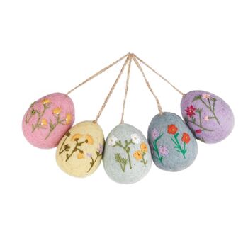 Handmade Felt Large Floral Easter Eggs Decoration Set Of Five, 2 of 3