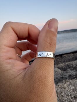 Men’s Custom Handwriting Adjustable Ring – Sterling Silver, 2 of 3