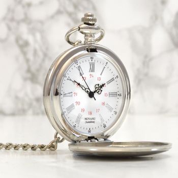 Engraved Vintage Pocket Watch Silver Plated Alloy, 3 of 6