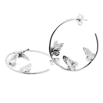 Butterfly Hoop Earrings Silver/Gold, 5 of 6