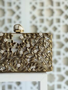 Melbourne Rectangle Brass And Mop Clutch, 7 of 10