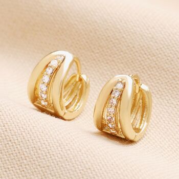 Triple Illusion Crystal Huggie Hoop Earrings In Gold, 2 of 5