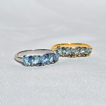 Blue Sapphire And Blue Topaz Pear Cut Half Eternity Band In Sterling Silver And Gold Vermeil, 7 of 11