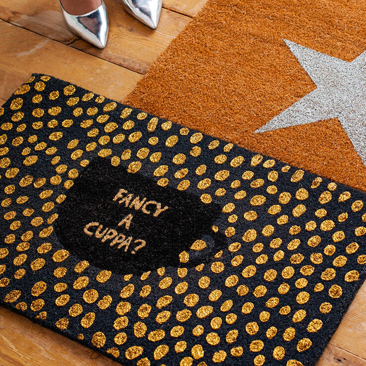 Fancy A Cuppa Doormat Gold Spots By Bombay Duck