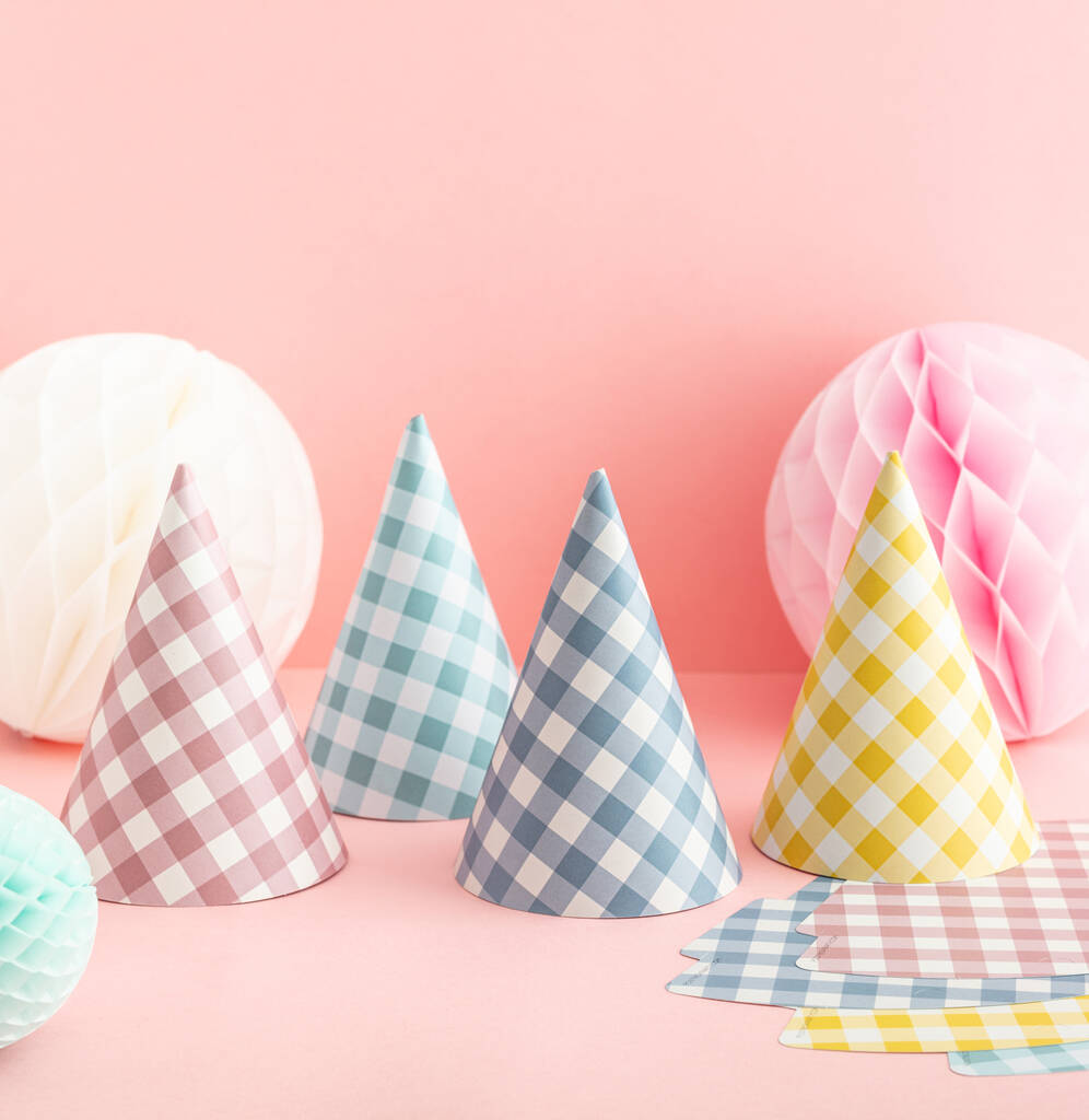 Pastel Gingham Party Hats, 1 of 5