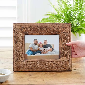 Asali Hand Carved Mango Wood 7x5' Photo Frame, 2 of 7