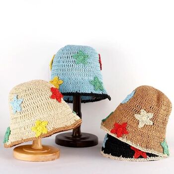 Jacquelin Cream St Tropez Multi Star Straw Beach Hat, 2 of 3